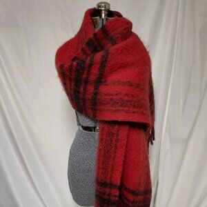 Banana Republic - Oversized Red Plaid Scarf, Unisex, Wool